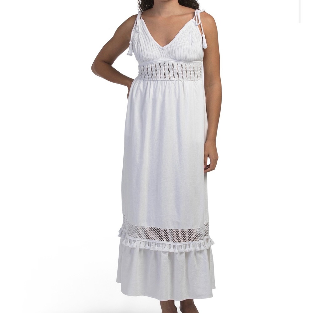 Stellae Dux RM5D15S Crochet Boho Maxi Dress Boho Coastal Womens Small White